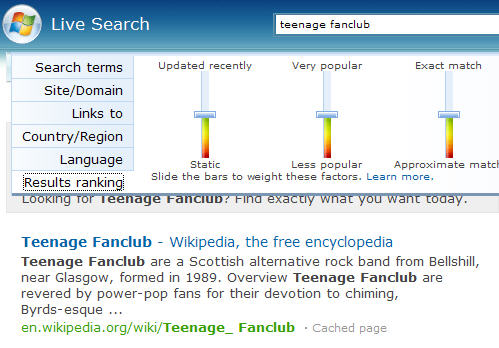 search.live.com - ability to weight search results