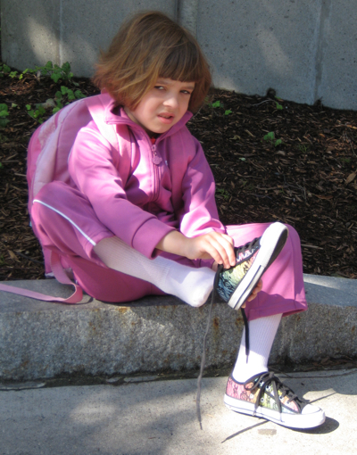 Caroline changing shoes